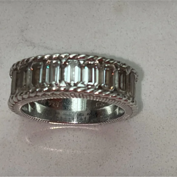 Judith Ripka Sterling Silver CZ Baguette Half Eternity Band Ring - Picture 8 of 13